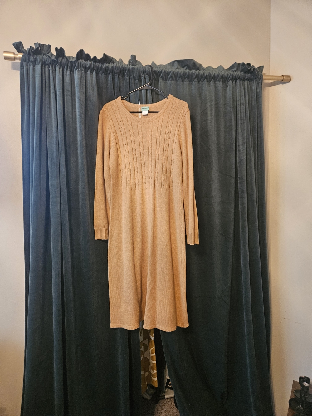 Cable-Knit Long Sleeve Sweater Dress - Camel
